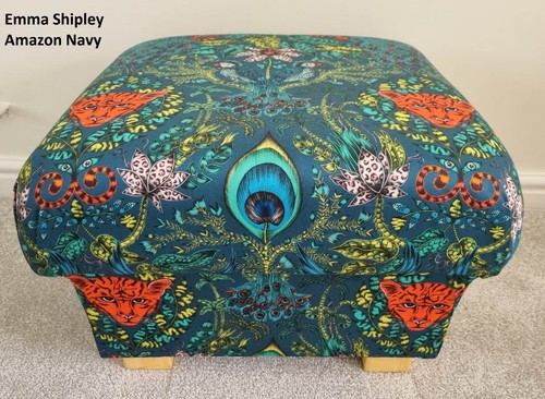 Storage Footstool in Emma J Shipley Fabric Lemur Navy Silverback Velvet Amazon - Picture 63 of 116
