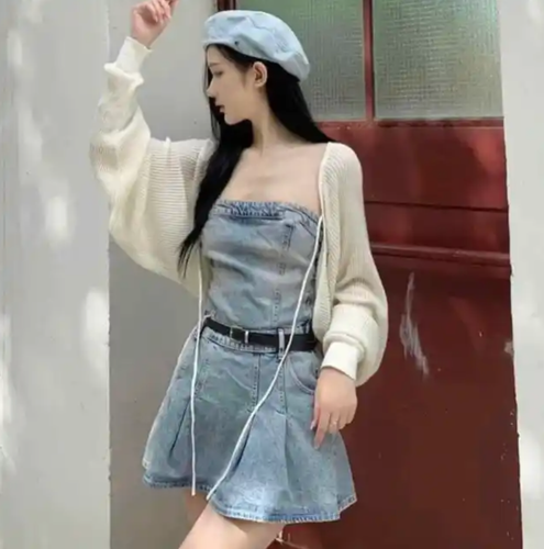 ZARA TRF Blue Denim Box Pleat Mini Dress Size S Bloggers Fave - Picture 5 of 6