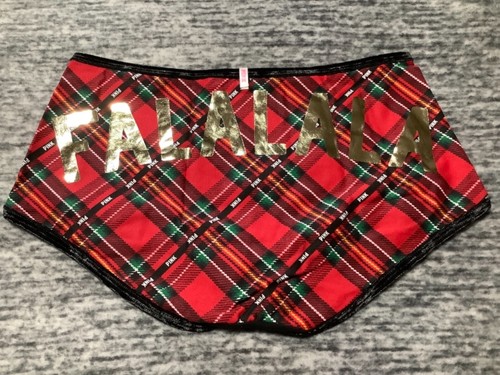 Victoria's Secret Pink Bling Plaid Velvet Trim Boyshort Panties Gold FALALALA M - Picture 5 of 12