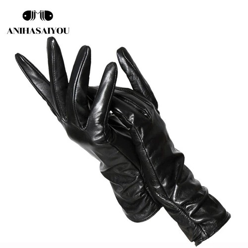 Classic Pleated Leather Gloves Women Color Real Leather Women Sheepskin Gloves - Picture 7 of 27
