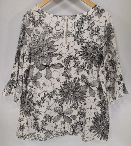 Bryn Walker Medium Shirt Linen Chiara Blouse Floral Top 3/4 Sleeve Scoop Neck - Picture 9 of 13