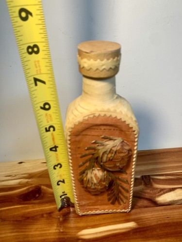 Birch Bark Wrapped Glass Bottle w Decorative Pinecones and Lid – 8 inches high - Picture 11 of 14