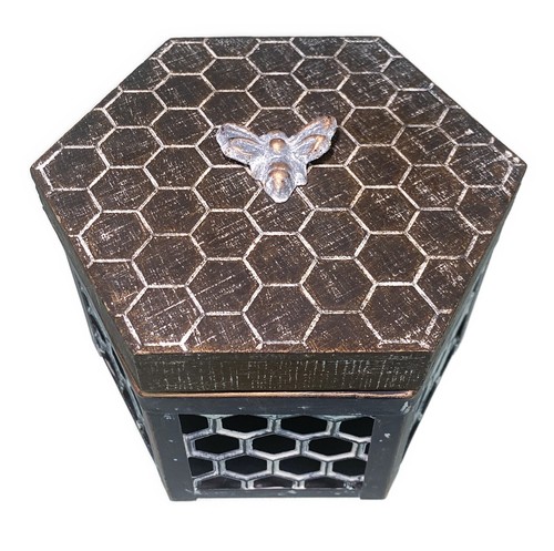 Biene Wabe Klappdeckel Sechseck Box Metall Holz gelochte Seiten