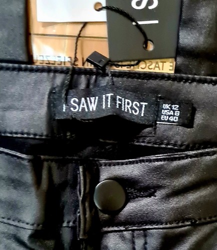 ❤️I SAW IT FIRST SCHWARZ HOCHTAILLIERTE DISCO BESCHICHTETE JEANS ~ UK 12 ~ BRANDNEU MIT ETIKETT/UVP £30❤️ - Bild 15 von 17