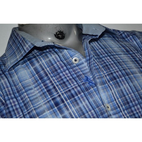 19505-a Bugatchi Uomo Dress Shirt Blue Plaid Cotton Size Large Mens - Imagen 4 de 7