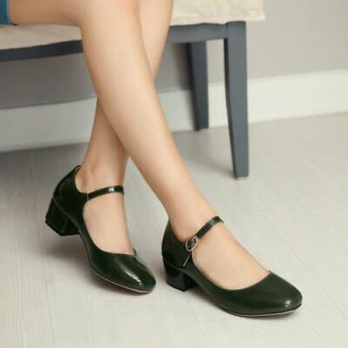 Women's Mary Jane Pumps Shoes Block Heels Ankle Strap Round Toe Oversize Fashion - Picture 9 of 11
