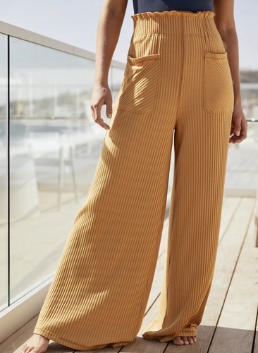 Free People Movement Pant Wide Leg Ribbed Pull On Blissed Out Golden XS NWT - Picture 3 of 3