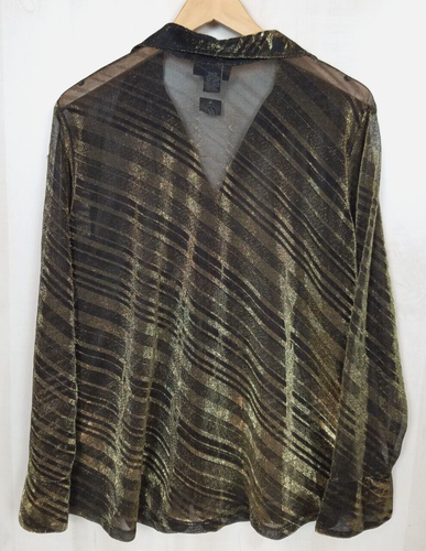 Venezia Jeans NWT Women's 22-24 Gold Black Sheer Metallic Long Sleeve Dressy Top - Picture 2 of 10