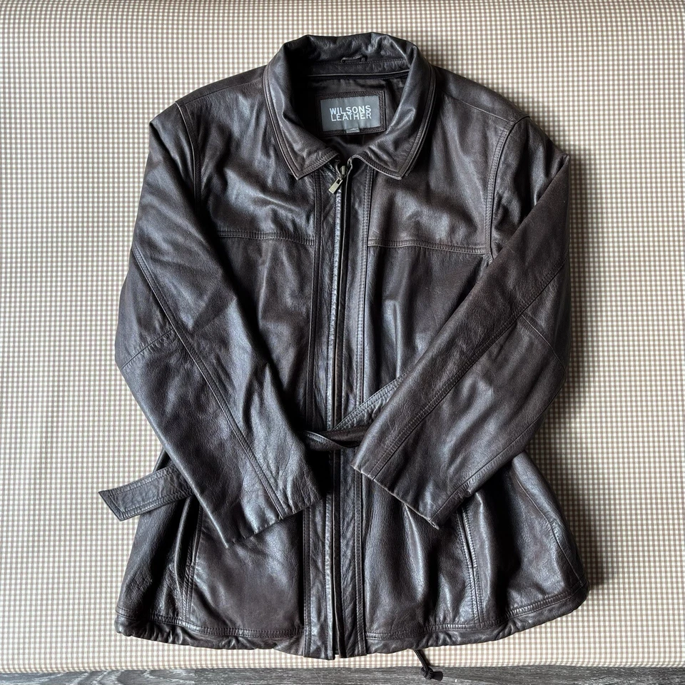 Abrigo Chaqueta Wilson Cuero Marrón Cuero Cinturón X-Large XL. Sin forro. COMO ESTÁ Foto 3 de 4