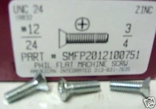 #12-24x3/4 Flat Head Phillips Machine Screws Steel Zinc Plated (30)