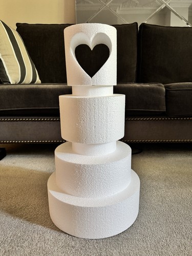 6 Tier Cake Dummy Set – Heart Cut-Out & Round Tiers–Total Height 56 cm Styrofoam - Picture 21 of 22