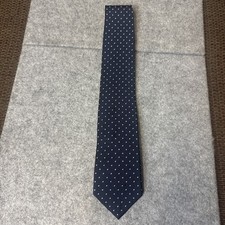 Polo by Ralph Lauren - HAND MADE IN ITALY - Silk Necktie Tie - Blue  White Dots