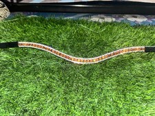 3 Row Topaz Crystal Curved Leather Browband for Horse Bridle Tack Full Cob Pony