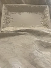 Ceramic Serving Plate Grape Themed White 13"x8”x2" Made In Italy For Over&Back