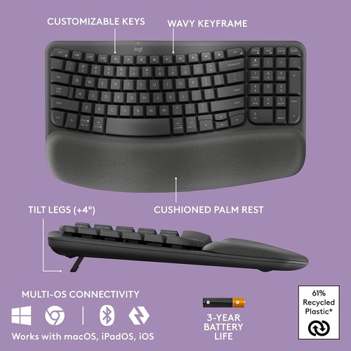 Logitech Ergo Series Wave Keys Wireless Ergonomic Keyboard Graphite (920-011898) - Picture 6 of 9