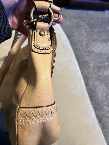 Bandolera/cartera de hombro vintage Coach de cuero tostado amapola/correa trenzada - Imagen 5 de 14