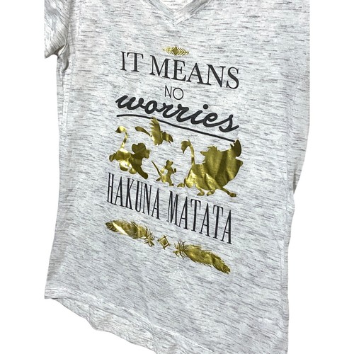 Lion King Disney Hakuna Matata It Means No Worries Shirt Womens S Gray Gold Y2K - Picture 2 of 6