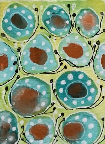 Aceo Abstract Art Collector Card Painting Original by Kenna 2.5” X 3.5” Signed - Picture 2 of 4