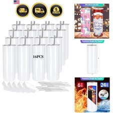 16 Pack Sublimation Tumblers Straight Skinny Tumbler Blanks Bulk 20oz for Hea...