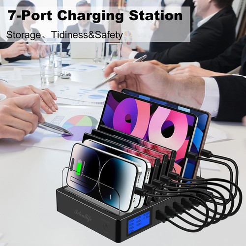 Estación de Carga para Múltiples Dispositivos para 7 Puertos Cargador USB Rápido con Tipo... - Imagen 7 de 7