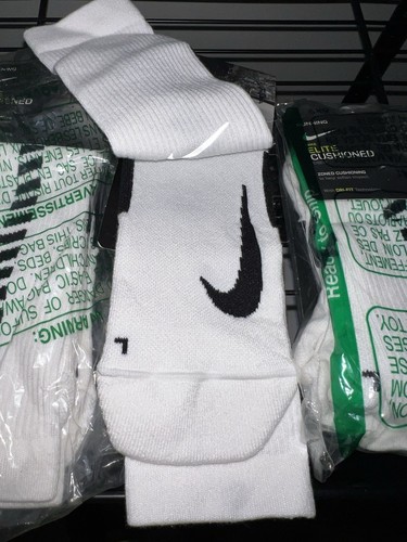3 Pair - Nike ELITE Cushioned Men's 8-12 L Crew Sock White DRI-FIT Athletic - Picture 3 of 3