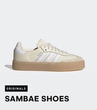 Adidas Sambae Womens Size 6.5 ID0434 Beige Leather Wonder White Gum Sole EUC