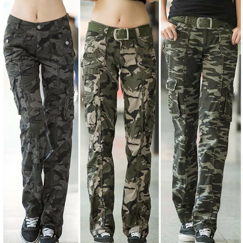 Damen Camouflage Cargohose Hose gerades Bein Army Freizeit Tasche Outdoor - Bild 1 von 15