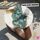 Mystisch Labradorit Rund Kaffee Tischplatte Schillernd Blauer Stein Tisch 53.3cm