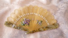 Vintage Belle Epoque Celluloid Brise Folding Fan Hand Painted Roses 10cm Small