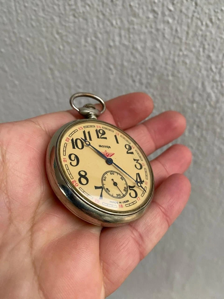 Reloj Bolsillo Vintage Años 70 MOLNIJA Locomotora URSS 18 Joyas 42mm Foto 4 de 4
