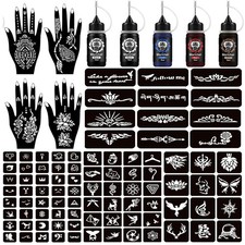 Henna tattoo kit Temporary Tattoo Kits 5 cones 96 Stencils Gifts for DIY Art Par