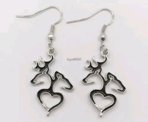 Collana Cervo Cuore Cervo Buck Doe Orecchini Gancio Pesce Confezione 4 Bianco Nero Rosso Verde - Foto 10 di 13