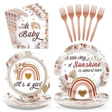 96Pcs Boho Baby Shower Decorations for Girl Boho Rainbow Baby Shower Plates a...