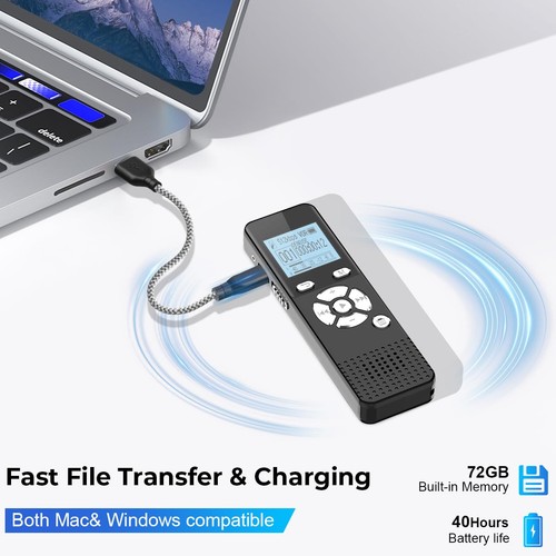 Registratore Digitale ad Attivazione Vocale con Riproduzione - 72GB Dispositivo di Registrazione Audio... - Foto 4 di 7