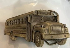 Vintage Yellow School Bus Brass Belt Buckle The Great American company USA 3”