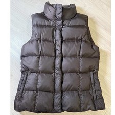 Eddie Bauer Womens Premium Goose Down Puffer Vest Brown Full Zip Pockets Size M