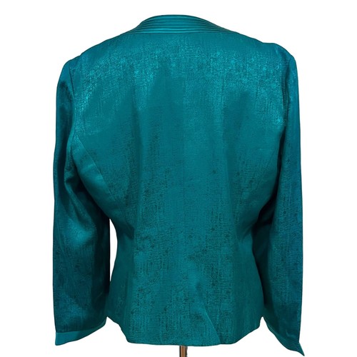 Adrianna Papell Vintage Silk Skirt Suit Set Sz 14 Teal Green/Blue Jacket & Skirt - Picture 7 of 13