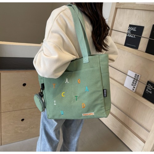 Embroidered Canvas Handbag Cotton Beach Bag Casual Shoulder Bag Ladies - Picture 12 of 12