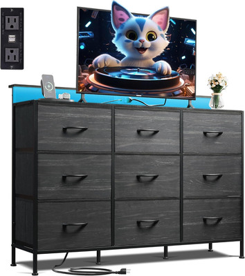 Black TV Stand for 45, 50, 55 Inch TV, Entertainment Center with LED Lights & Ch