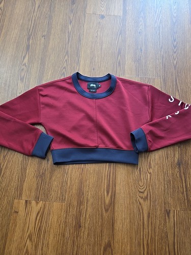 Stussy Crop Top Long Sleeve Cropped Tee T-Shirt Shirt Stretch Red Size XS EUC - 第 1/8 張圖片
