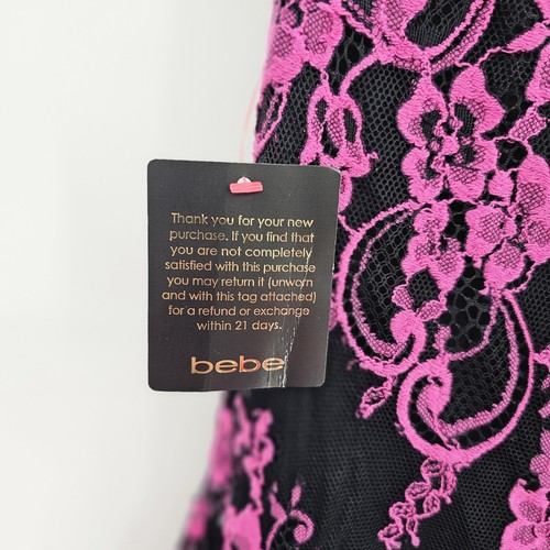BEBE Valorie S/S Lace Godet Dress Size 0 Pink Black Lined Short NWT Zip Back - Picture 3 of 14