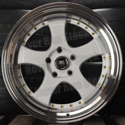 MST MT-07 18x9.5 5x114.3 +20 CANDY WHITE LIP w GOLD RIVET 5 SPOKE