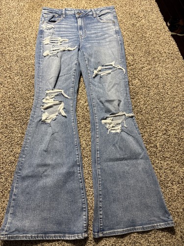 AE AMERICAN EAGLE 12 LONG SUPER HI RISE FLARE NEXT LEVEL STRETCH WOMENS JEANS