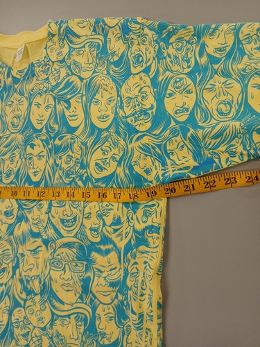 Threadless Men’s Size M Graphic Yellow & Teal "Wierd Faces" 100% Cotton T Shirt - Picture 5 of 7