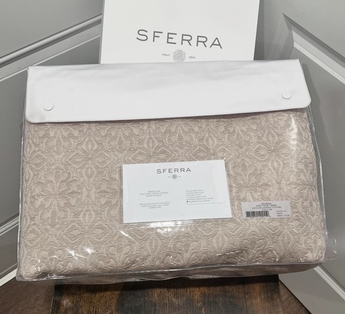 $835 Sferra Veroli Khaki KING Coverlet Italian Spun Cotton Textured Tile Motif - Picture 9 of 15
