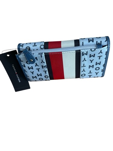 Tommy Hilfiger Navy Blue Flag Geo Jacquard Trifold checkbook Wallet, NWT - Picture 2 of 6