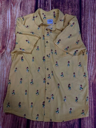 RIP CURL MENS SHIRT SIZE MEDIUM BUTTON UP HAWAIIAN YELLOW LUAU LADY SHORT SLEEVE - Picture 4 of 10