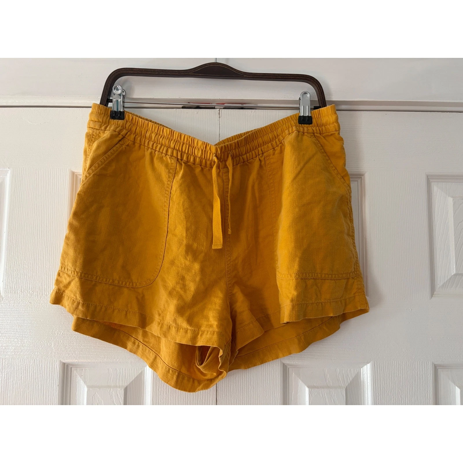 J. Crew Mustard Yellow Linen Blend Pull On Drawstring Shorts Large L