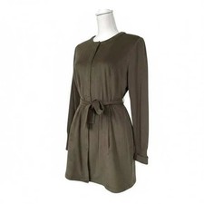 Olive Green Halston Plus Size 24 Faux Suede Knit Sleeve Belted Collarless Dress