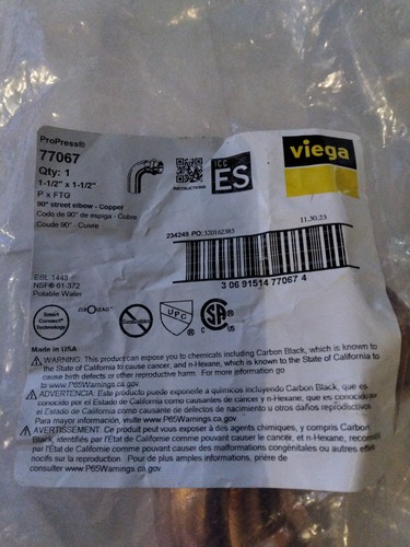 Viega 77067 Propress 90 Street Elbow, 1/2" X 1/2"